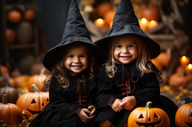 Duas irmãs com conceito de Halloween Gerar com Ai