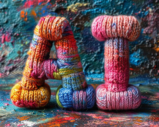 Foto duas letras de tricô sentadas mesa closeup letra poste brilhante imaturo