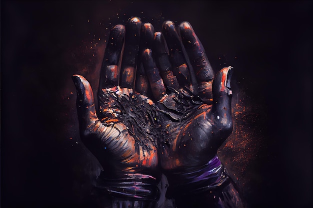 Foto duas mãos em óleo preto