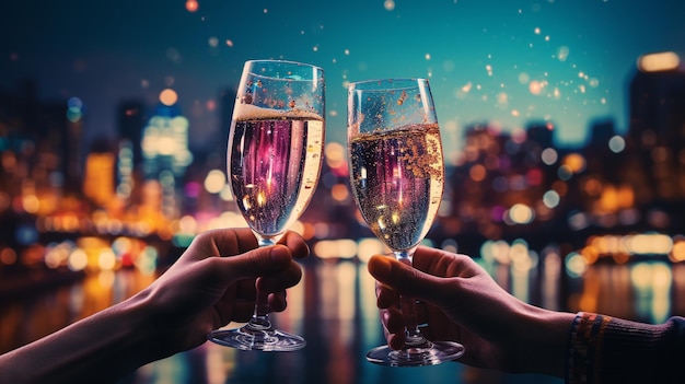 Duas mãos segurando copos de champanhe