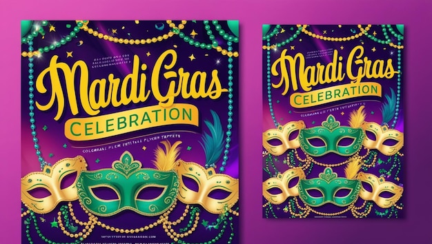 Duas máscaras roxas e verdes anunciam um carnaval