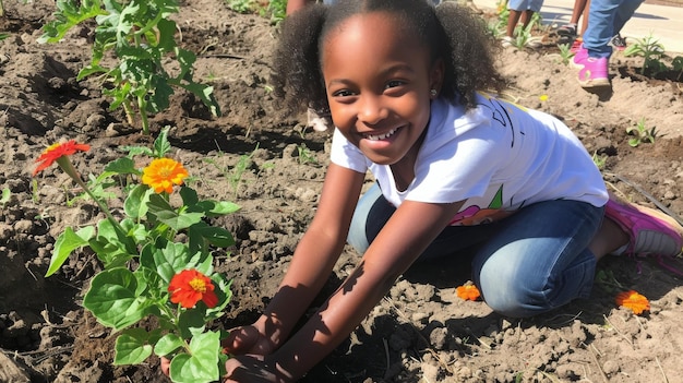 Foto duas meninas brincando num campo de flores