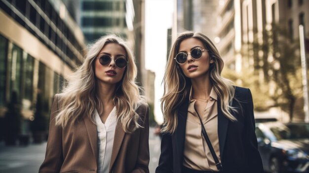 Duas meninas caminhando na rua HD 8K papel de parede Imagem fotográfica