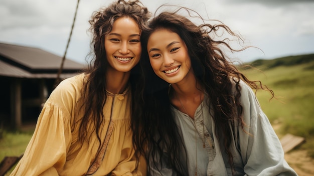 Foto duas moças sentadas juntas