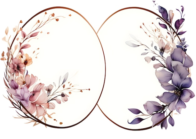 duas molduras ovais com flores e folhas roxas Fundo de folhagem violeta abstrato com negativo