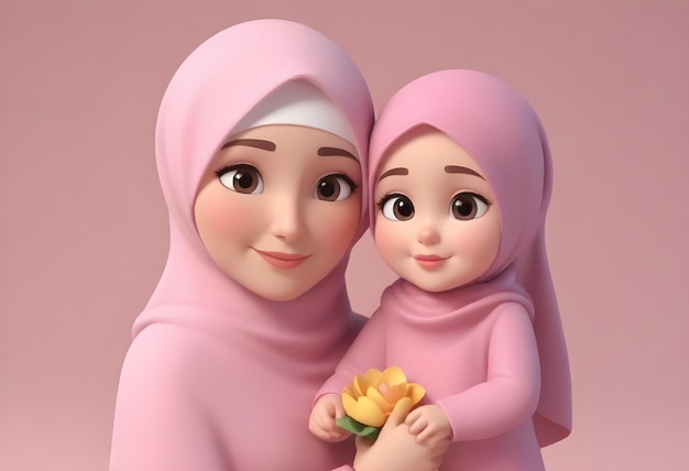 duas mulheres com as cabeças envoltas em rosa com uma flor amarela