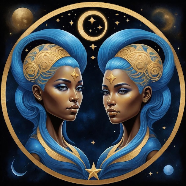 Duas mulheres com cabelo azul e a palavra " duas " no rosto.
