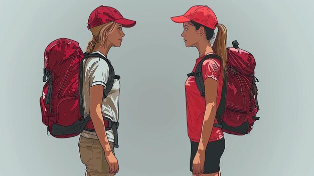 duas mulheres com mochilas que dizem "estão a falar"