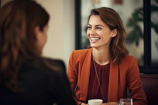 Duas mulheres conversando em uma mesa