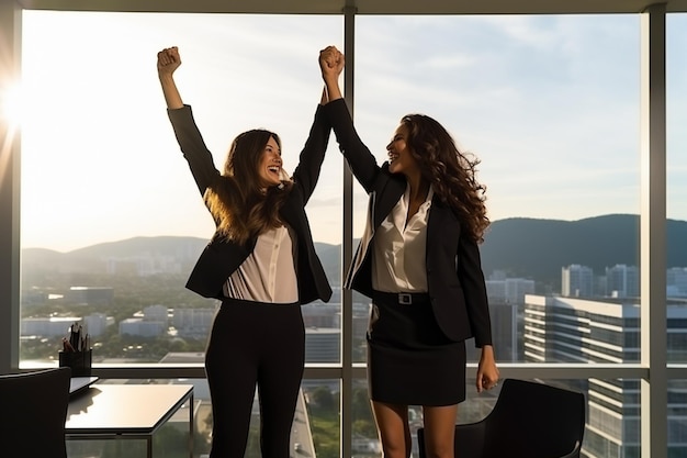 duas mulheres de negócios celebrando uma conquista de negócios bem sucedida