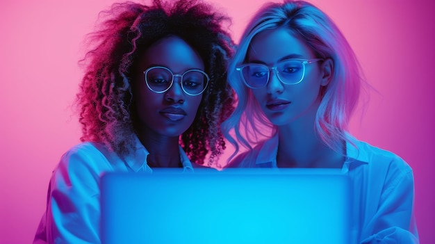 Foto duas mulheres de negócios em um laptop
