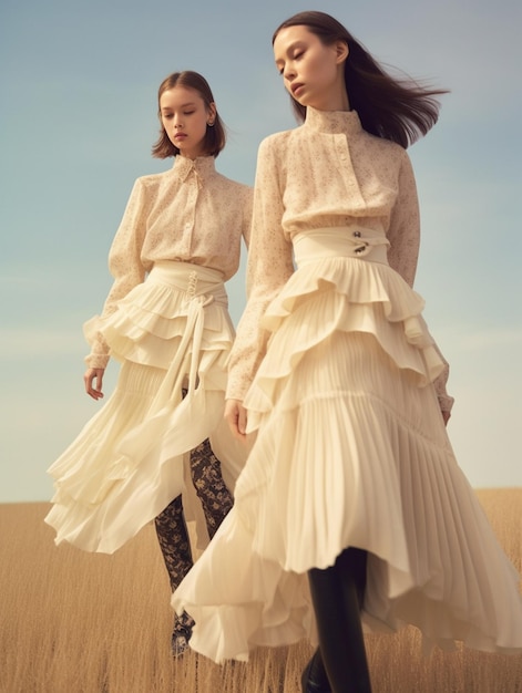duas mulheres em vestidos brancos estão no deserto