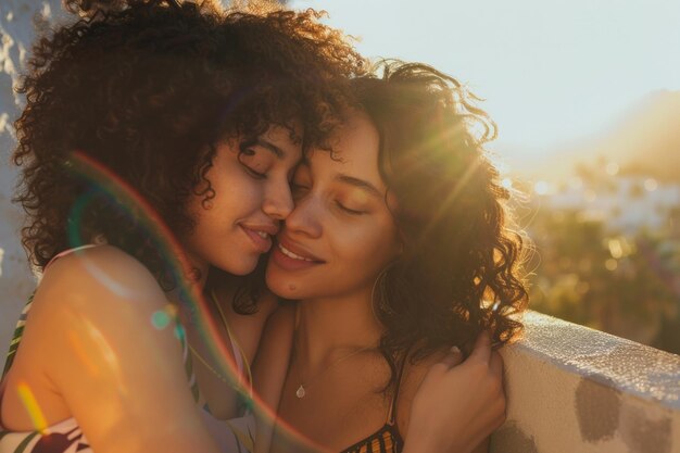 Duas mulheres estão próximas, abraçando-se firmemente, mostrando uma emocionante demonstração de amor e apoio de irmãs