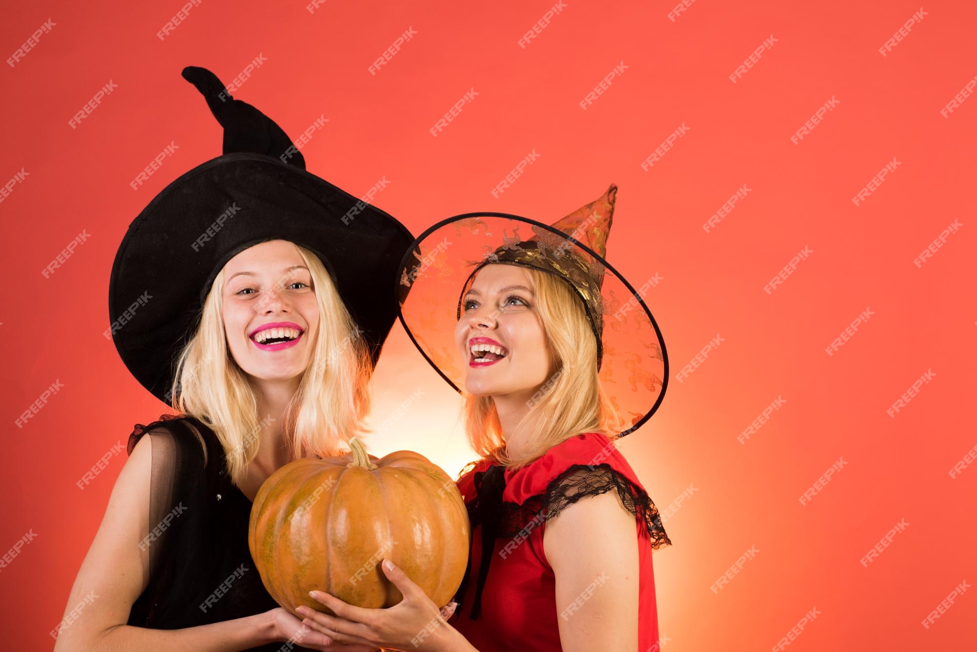 Festa De Halloween, Duas Bruxas Bonitas Imagem de Stock - Imagem