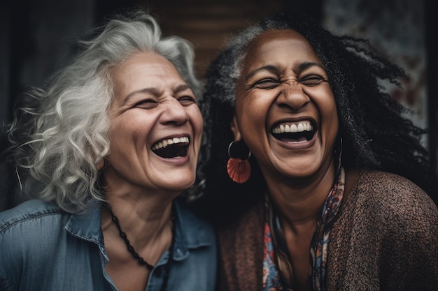 Duas mulheres mais velhas rindo e rindo juntas IA generativa