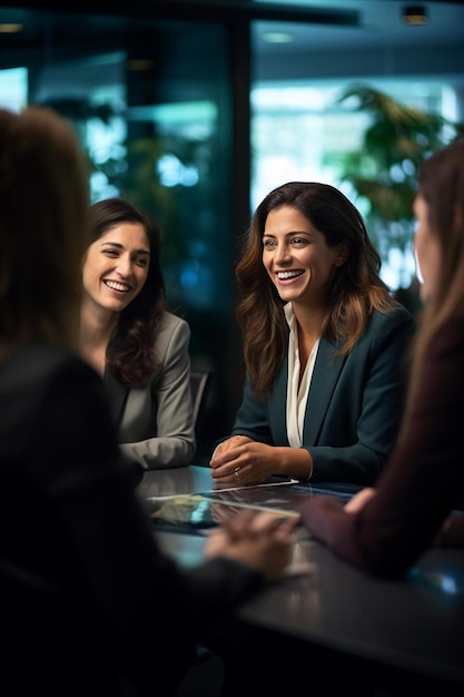 duas mulheres sentadas em uma mesa com uma que tem a palavra nela