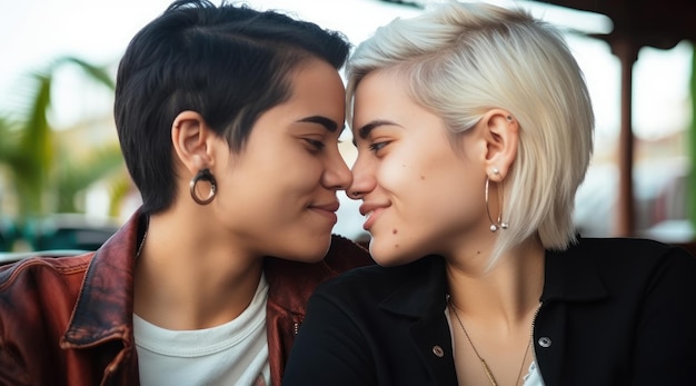 Duas mulheres sentadas juntas, uma vestindo uma camisa branca e outra vestindo uma camisa preta e a outra vestindo uma camisa branca.