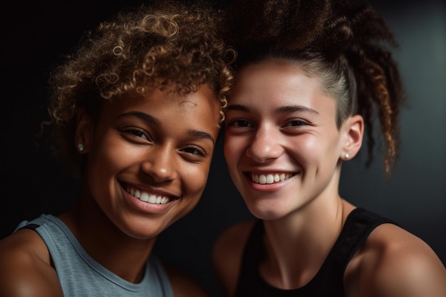 Duas mulheres sorrindo e posando para uma foto.