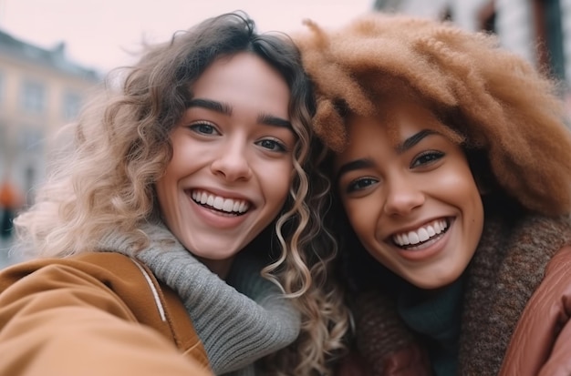 Duas mulheres sorrindo para uma foto