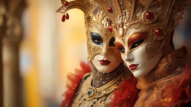 Duas mulheres usando máscara de estilo veneziano para o festival Masquarade.