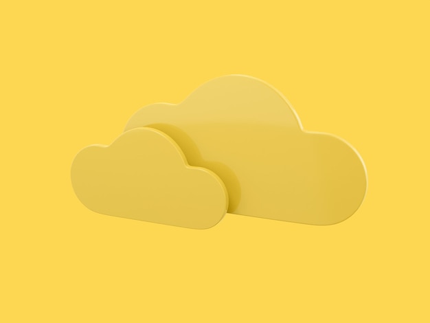 Duas nuvens amarelas mono cor em um fundo amarelo sólido. objeto de design minimalista. elemento de interface ux do ícone de renderização 3d.