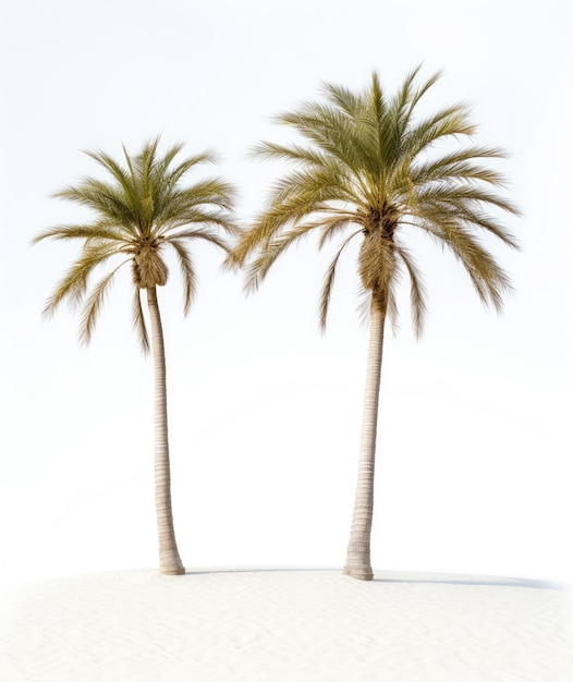 Foto duas palmeiras vibrantes contra um pano de fundo branco e limpo