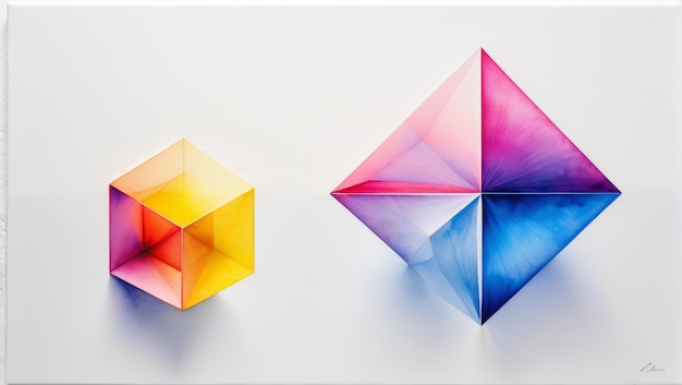 Duas peças de origami coloridas em uma superfície branca