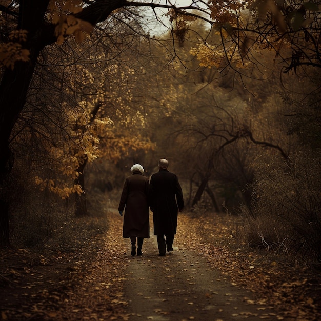 Foto duas pessoas a caminhar pela floresta