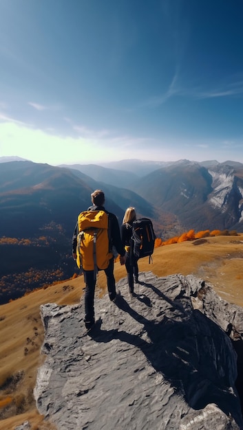 Duas pessoas com mochila de viagem para caminhadas