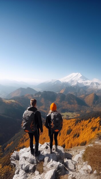 Duas pessoas com mochila de viagem para caminhadas