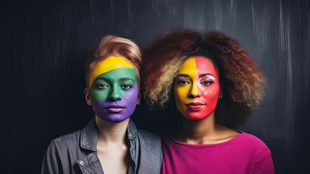 Duas pessoas com rostos pintados posando para uma foto