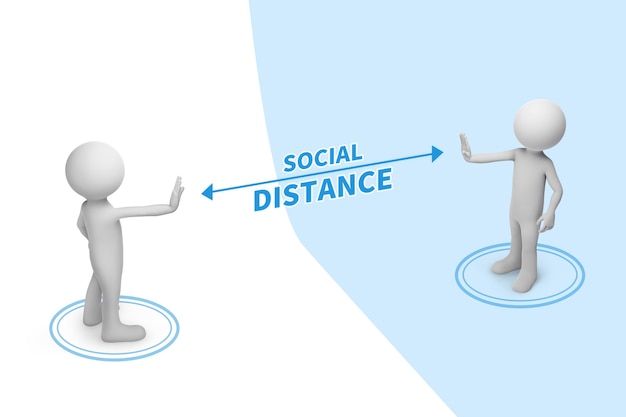 Duas pessoas distanciando-se com o conceito de distanciamento social de palavra.