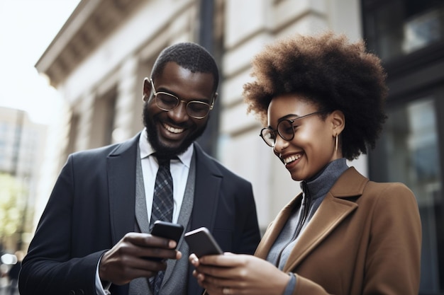 Duas pessoas olhando para seus telefones, uma delas está olhando para um telefone.