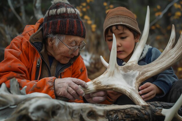 Duas pessoas que estão olhando para um antílope cervo comparação de categorias de idade