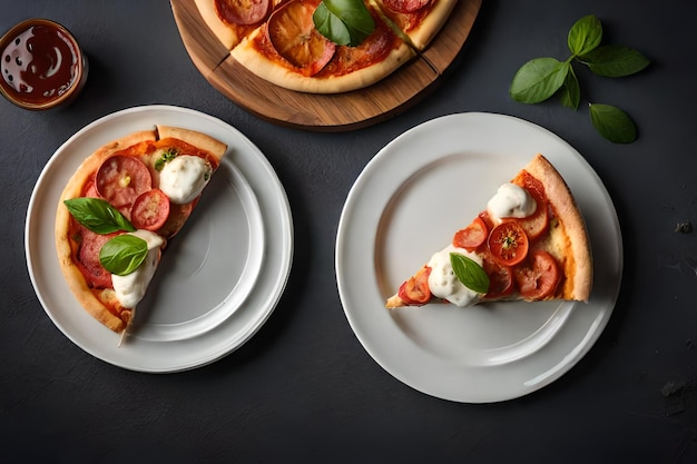 Duas pizzas na vista superior da mesa