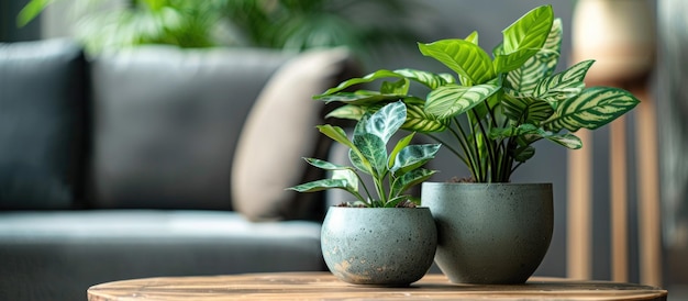 Foto duas plantas em vaso na mesa da sala de estar