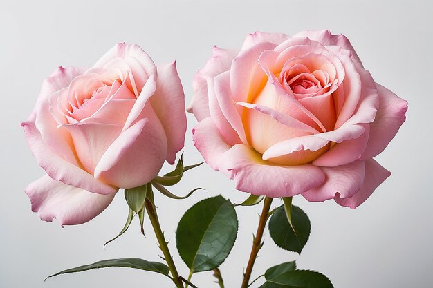 Duas rosas cor de rosa em branco