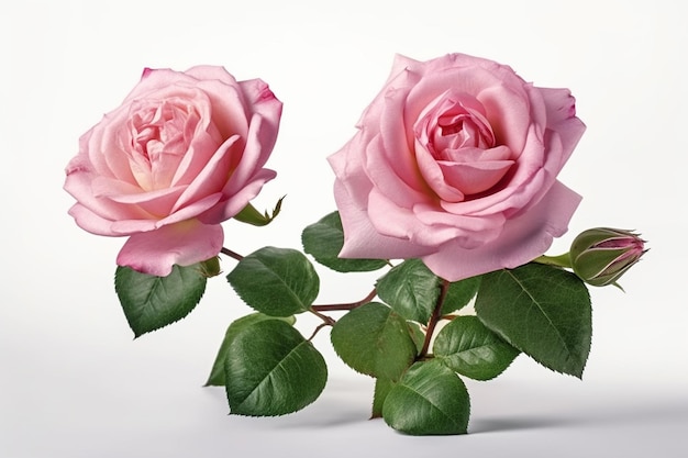 Duas rosas cor de rosa em um fundo branco