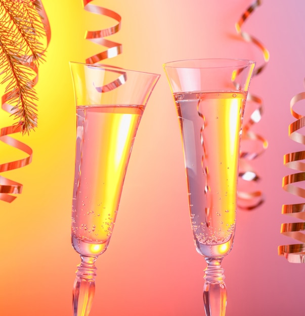 Duas taças de champanhe símbolo da celebração do ano novo ou do natal