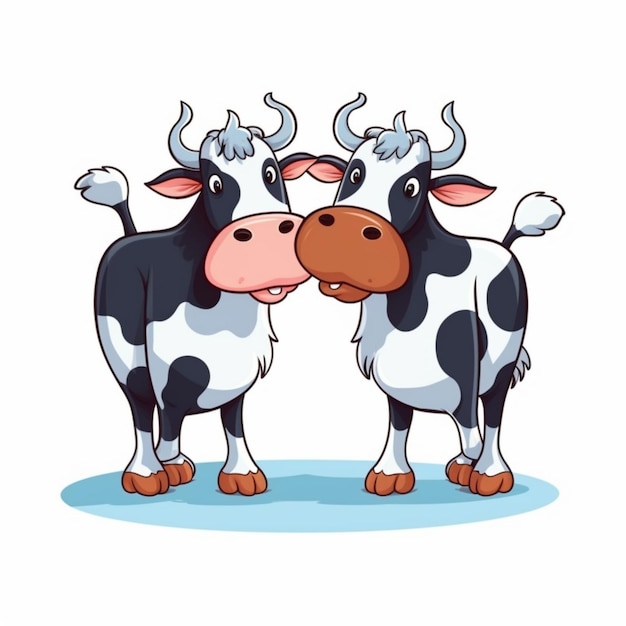 Duas vacas próximas uma da outra em um fundo branco ai generativo