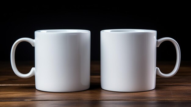 Duas xícaras brancas em fundo escuro modelo de modelo de frente