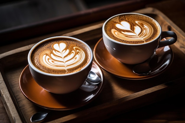 duas xícaras de café com latte art