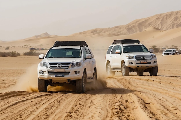 DUBAI 2. Juni: Fahrt mit einem vierradgetriebenen SUV in der Wüste, traditionelle Unterhaltung für Touristen am 2. Juni 2013 in Dubai.