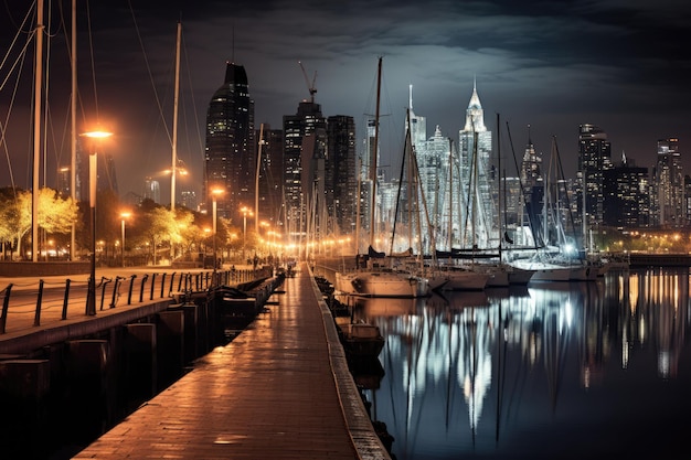 Dubai Marina bei Nacht in Dubai VAE Dubai war zwischen 2002 und 2008 die sich am schnellsten entwickelnde Stadt der Welt. Buenos Aires Puerto Madero bei Nacht AI generiert