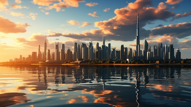 Dubai marina y rascacielosgenerativo ai