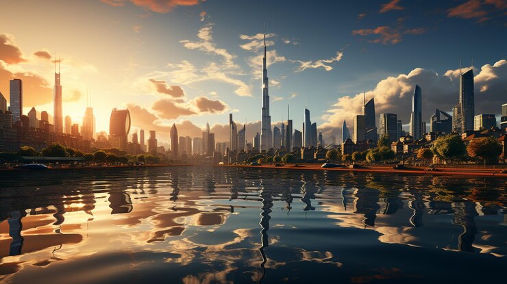 Dubai marina y rascacielosgenerativo ai