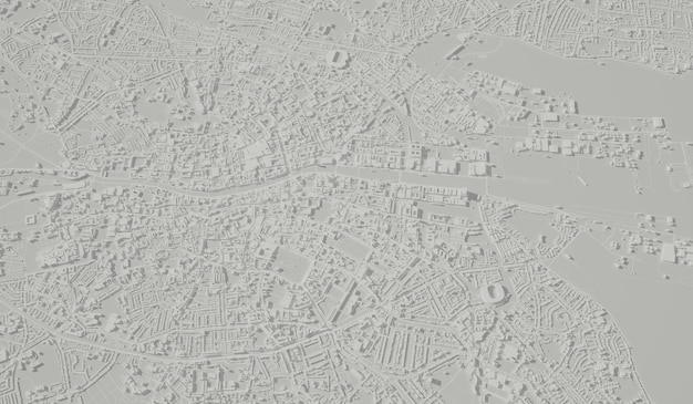 Dublin Irland Stadtplan Luftbild minimales Design 3D-Rendering 3D-Illustration