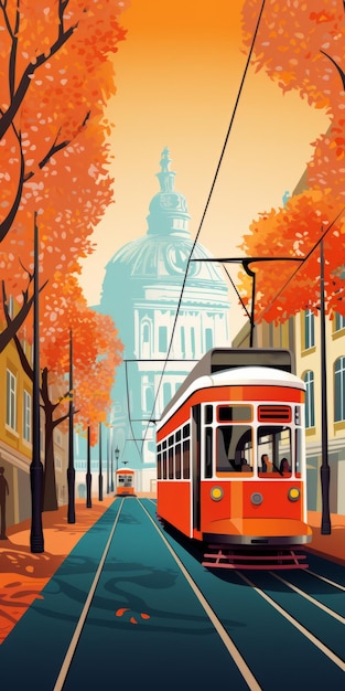 Dublin Vibrant Flat Design Poster inspiriert von den Straßenbahnen von Lissabon
