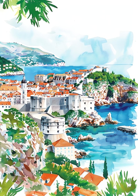 Dubrovnik Kroatien Landschaft Aquarell Hochzeits-Einladung Vorlage