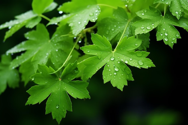 Duchas de primavera Fotografiar gotas de lluvia en hojas Creado con inteligencia artificial